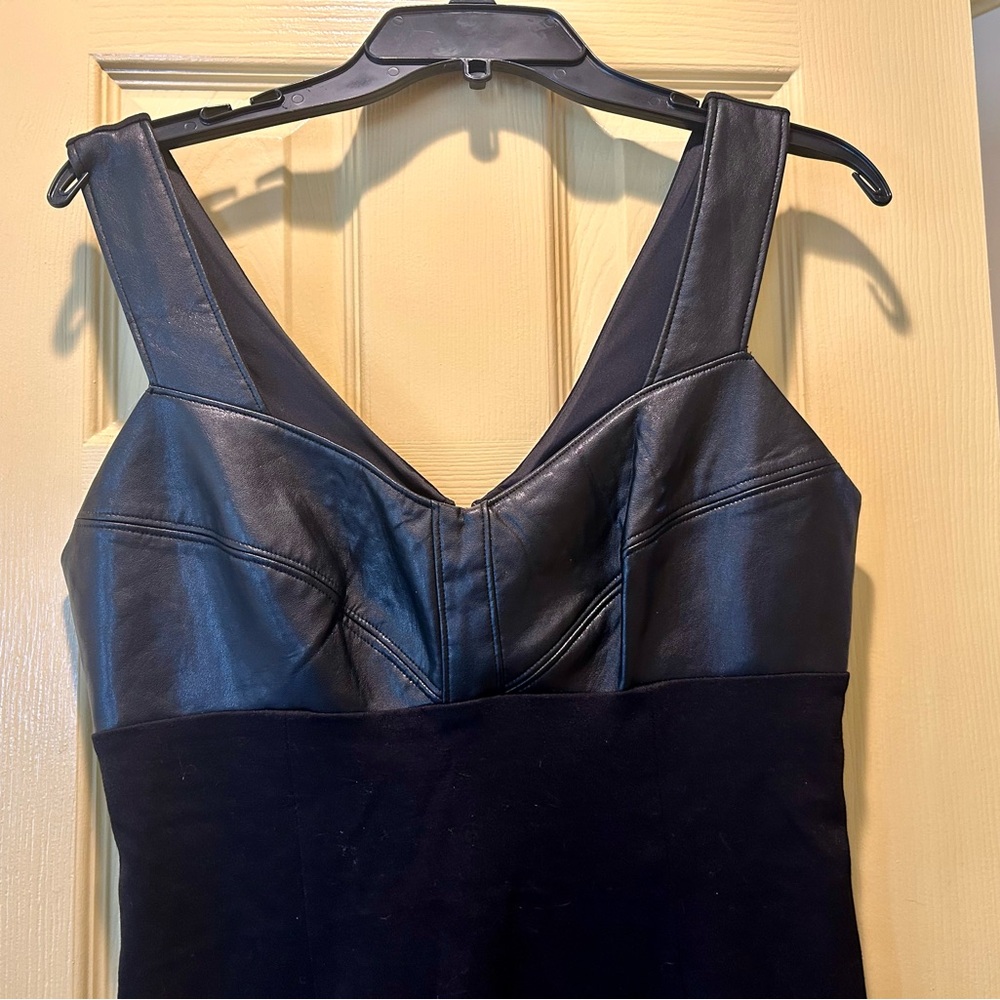 Boston Proper Black Vegan Leather and Jersey Dress.